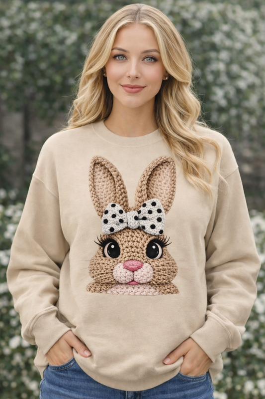 Cute Crochet Bunny Sweatshirt – Easter Rabbit Crewneck – Cozy Spring Pullover