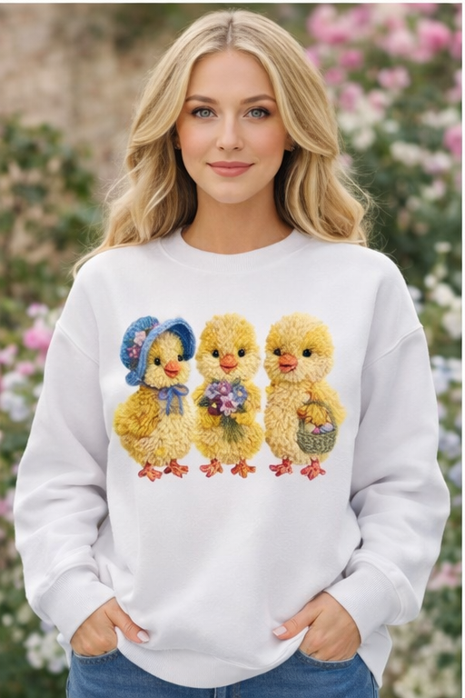 Cute Easter Chick Sweatshirt – Spring Baby Chicks Crewneck – Cozy Easter Pullover